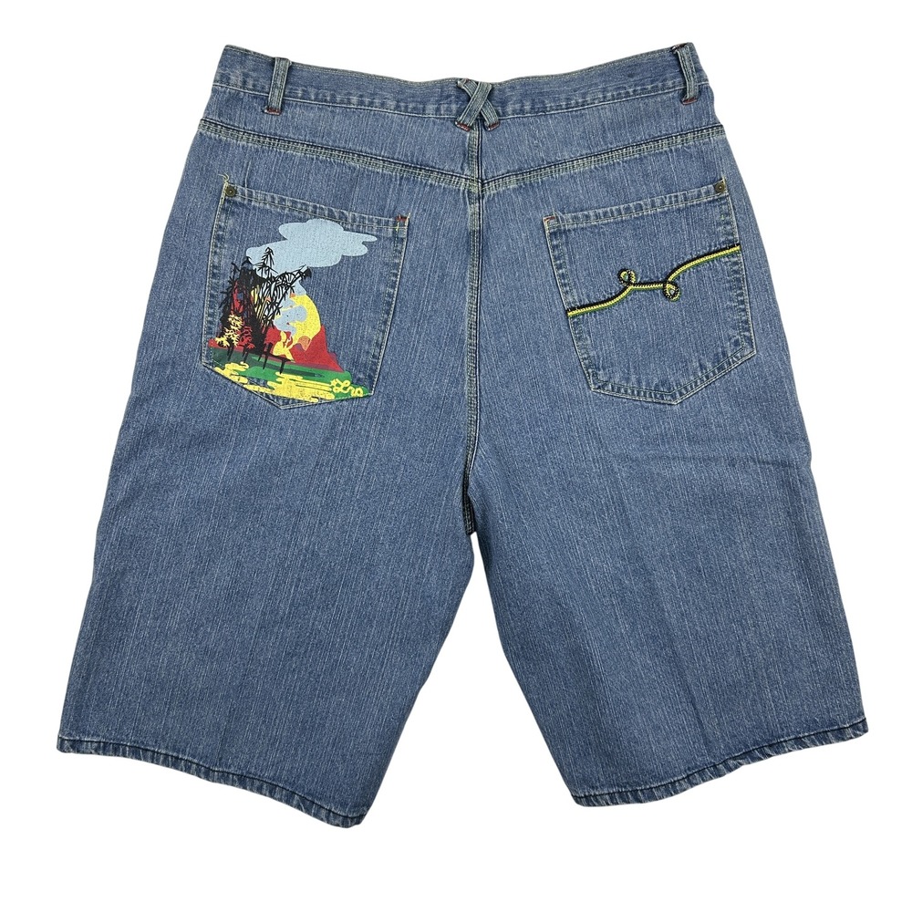 LRG Shorts Mens 38 Baggy Y2K Hipβ Hop Jamaica Flag Embroidered Denim 2000s